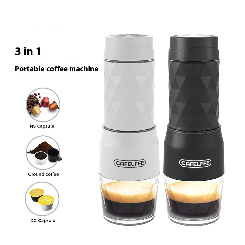 Portable 3-in-1 Travel Espresso Coffee Machine, Hand Press, Capsule Compatible